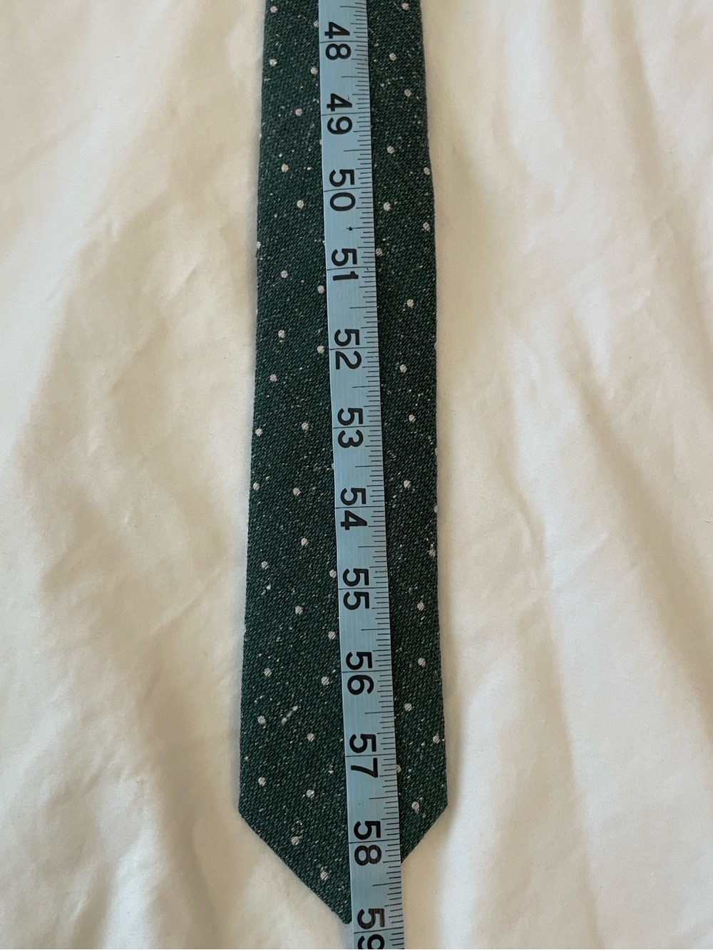 The Tie Bar Dark Green Wool Tie with White Dots - Picture 5 of 7